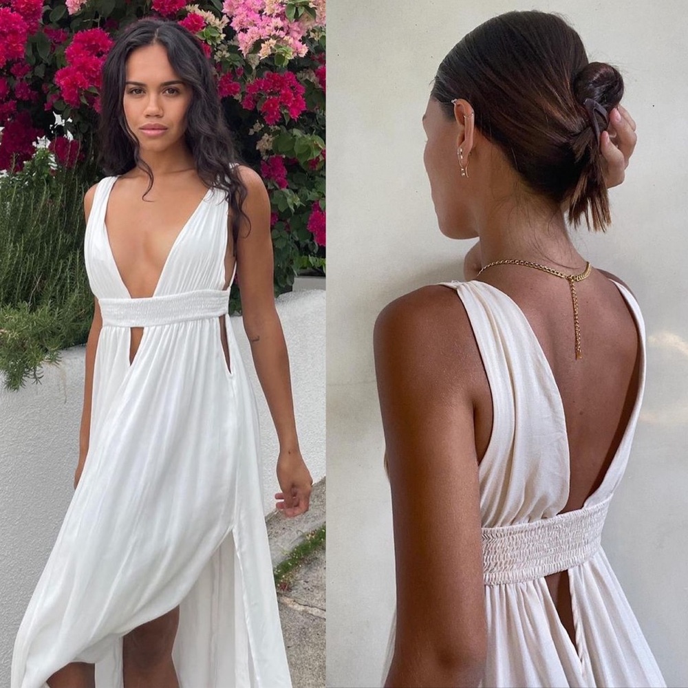 Indah Anjeli Maxi Dress Cream Medium NEW
